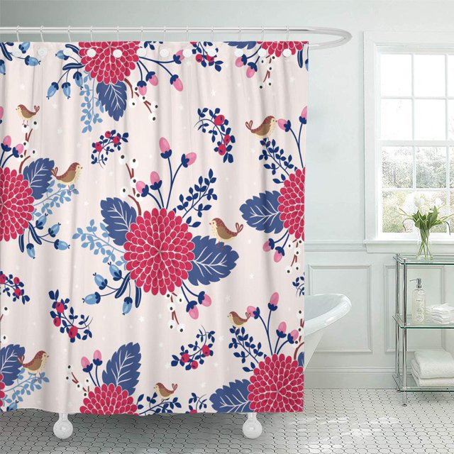 Cortina de Ducha ABPHQTO Botánico floreciente floral lindo pájaros flor ramo jardín 150x180 cm