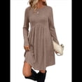 thumbnail image 1 of Vestido de Larga para Mujer, Cuello Redondo, Cintura Alta, Túnica con Bolsillos Caqui XXL, 1 of 6