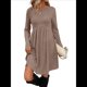 thumbnail image 1 of Vestido de Larga para Mujer, Cuello Redondo, Cintura Alta, Túnica con Bolsillos Caqui M, 1 of 6
