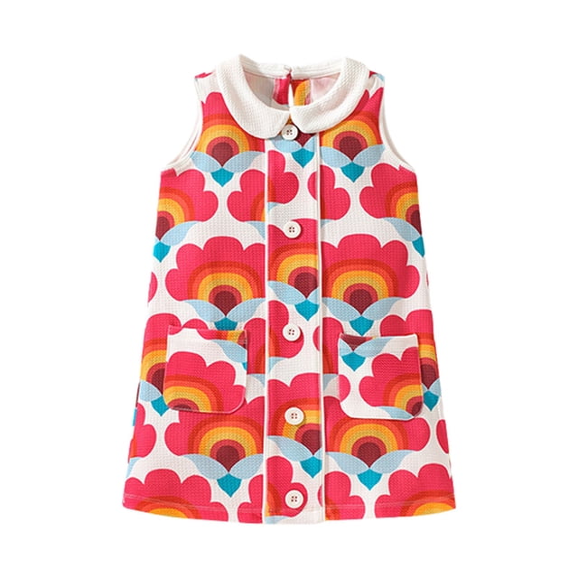 TJAZFJPA Robe Maxi pour Filles Été Nouvelle Sans Manches Col à Revers Motif Boucle Mignon Petite et Petite Robe Ligne A Bébé Robe Bleue