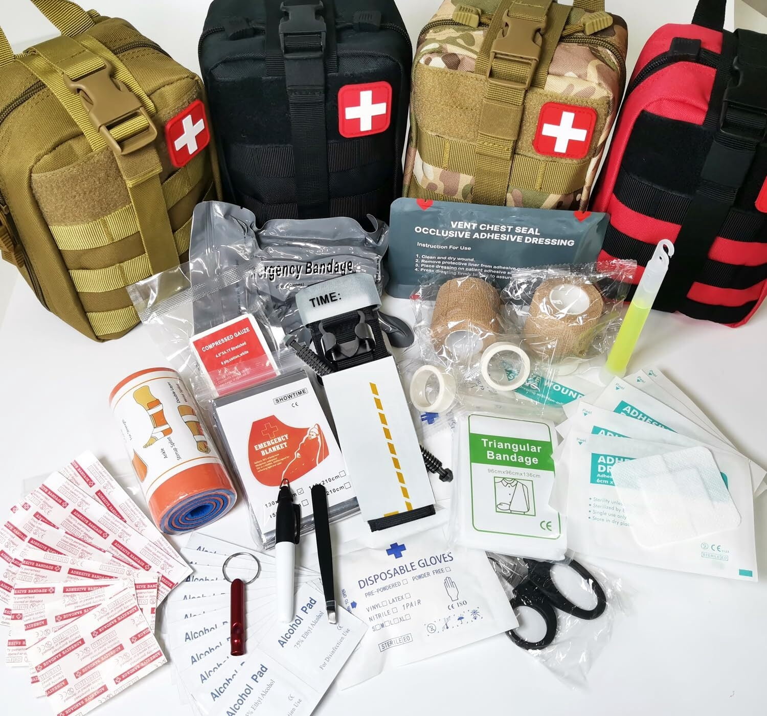 Trauma Refill Kit Med Pack | Vented Chest Seal | Israeli Bandage | Tourniquet-12 | Splint | Compressed Gauze | Bandages | First Aid Kit EMT Bleeding Control Pack for Camping Hiking - RED