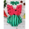 thumbnail image 3 of Musuos Infant Baby Cute Romper Set, 0-24 Months Watermelon Print Design Square Neck Fly Sleeve Bodysuit + Headband 2 Pcs Outfits, 3 of 10