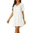 thumbnail image 4 of INSPIRE CHIC Women's Satin Nightgowns V Neck Short Sleeve Striped Sleepshirt Silky Lounge Sleepwear Pajama Dress L White, 4 of 5