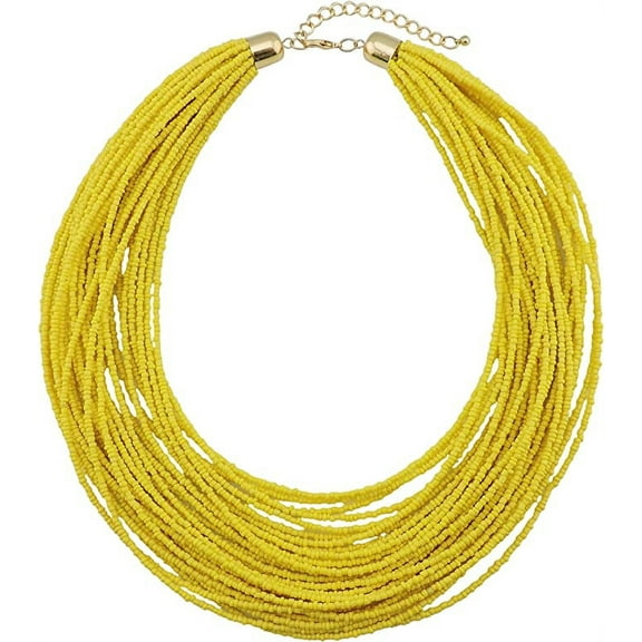 Bocar Multi Layer Seed Beads Chunky Bib Statement Cluster Collar Necklace for Women Gift, 19inch (NK-10351-Yellow)