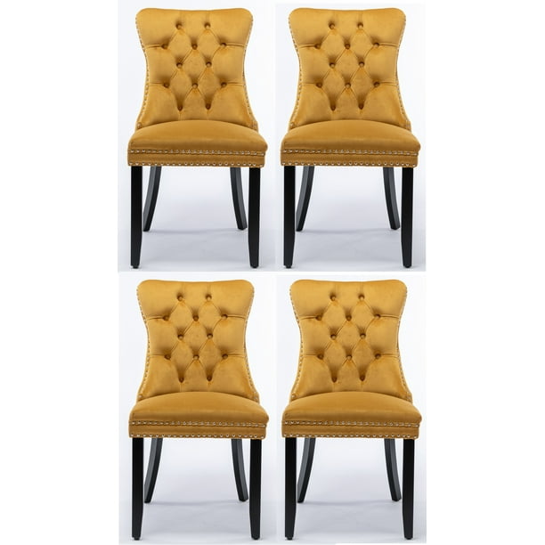 Set of 4 Dining Chairs Leisure Padded Chair, Tufted Solid Wood Velvet