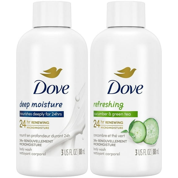 Dove Body Wash Travel Essentials Variety 2-Pack – Refreshing Cucumber & Green Tea   Deep Moisture Nourishing Body Washes, 3 Oz Ea