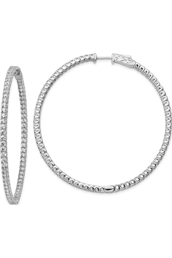 Sterling Silver Rhodium-Plated Cz In And Out Round Hinged Hoop Earrings (51 X 52) Made Vietnam qe7951