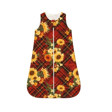 

Fotbe Red Plaid Sunflower Pattern Sleep Sack - Baby Wearable Blanket with Zipper Extra Soft Cotton Sleeveless Sleeping Bag for Infants-X-Large