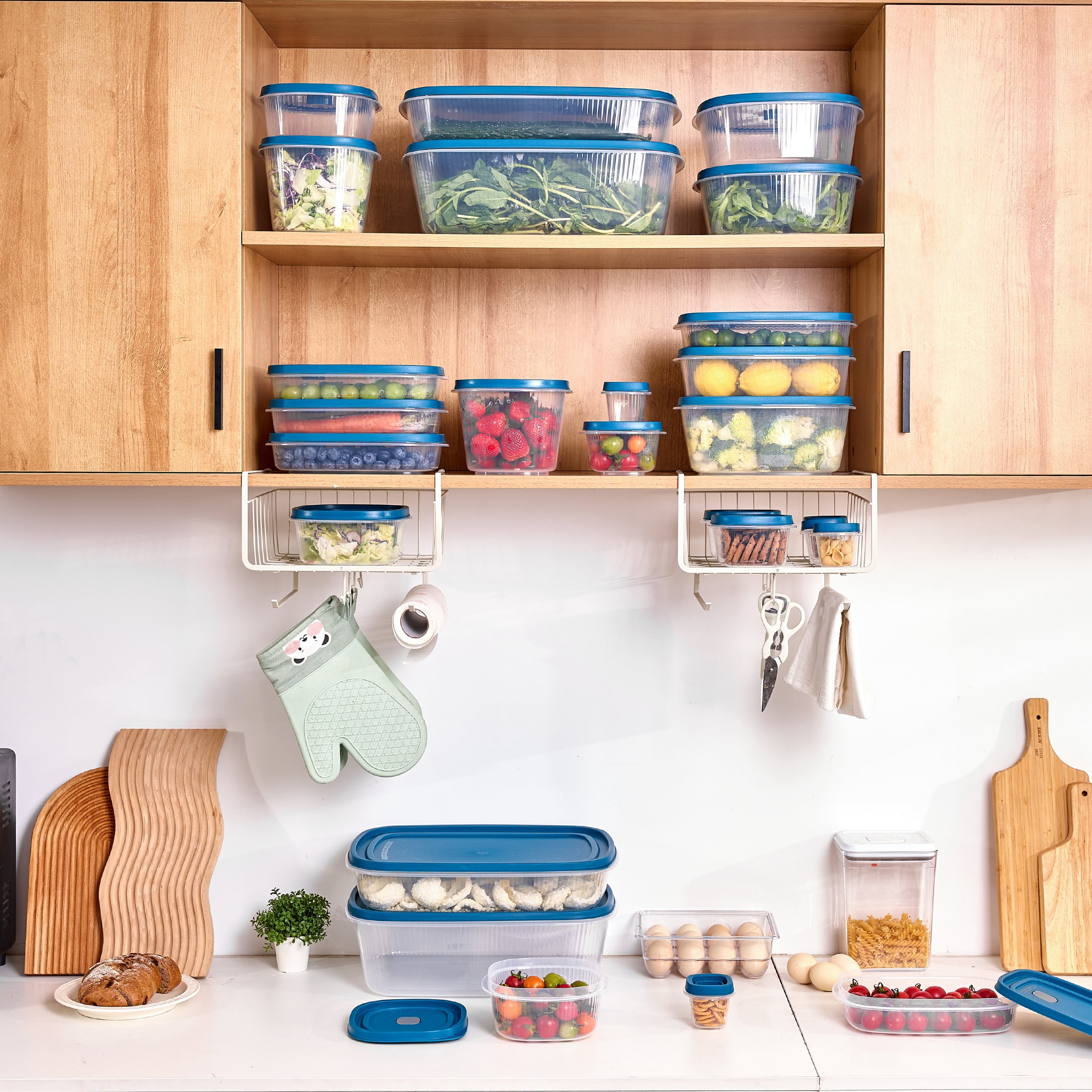 (2 pack) Mainstays Reusable Food Storage Containers Set, Multi-Size, Plastic, 34 Pieces, 17 Containers and 17 Lids, Ideal for Snacks & Meal Prep