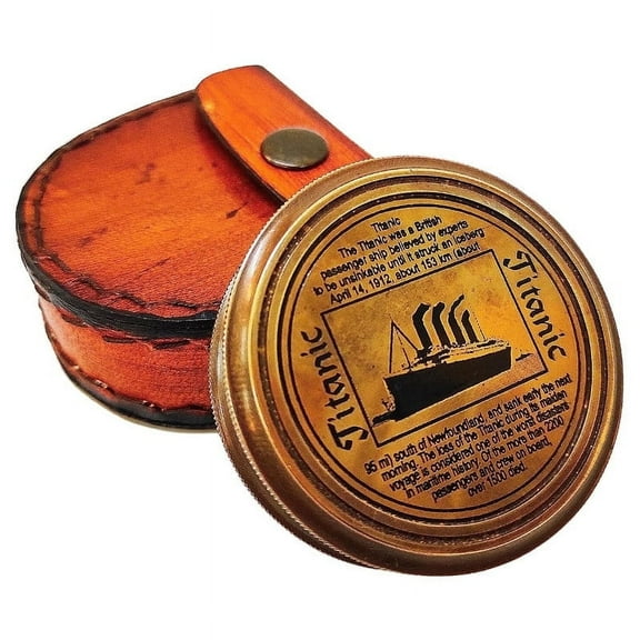 Brass Titanic Compass with Engraved Sinking News