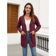 thumbnail image 5 of Women'S Casual Solid Color Long Placket Sweater Soft Knit Oversized Cardigan for Women Jacket Wine Red L, 5 of 8