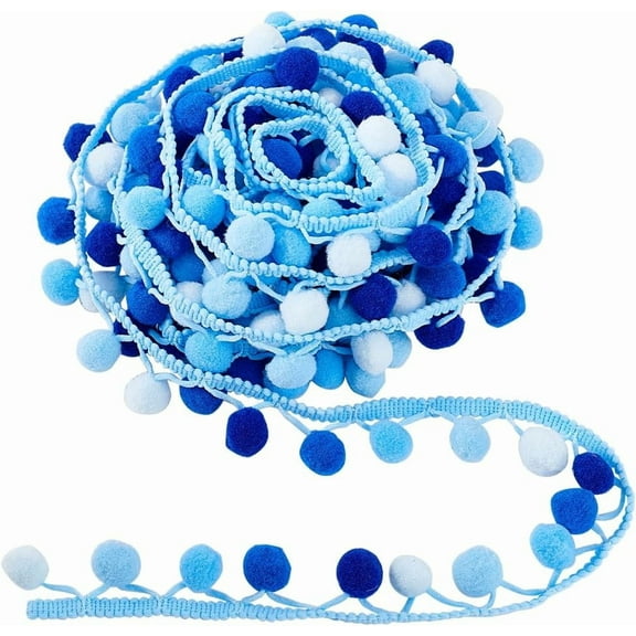6.5 Yards/ 5.94m Large Pom Poms Balls Fringe Trim Blue Trim Fringe Sewing Ribbon Crafts Pompoms Tassel Lace for Sewing Pillow Clothing DIY Crafts Party Home Decoration 15mm Balls