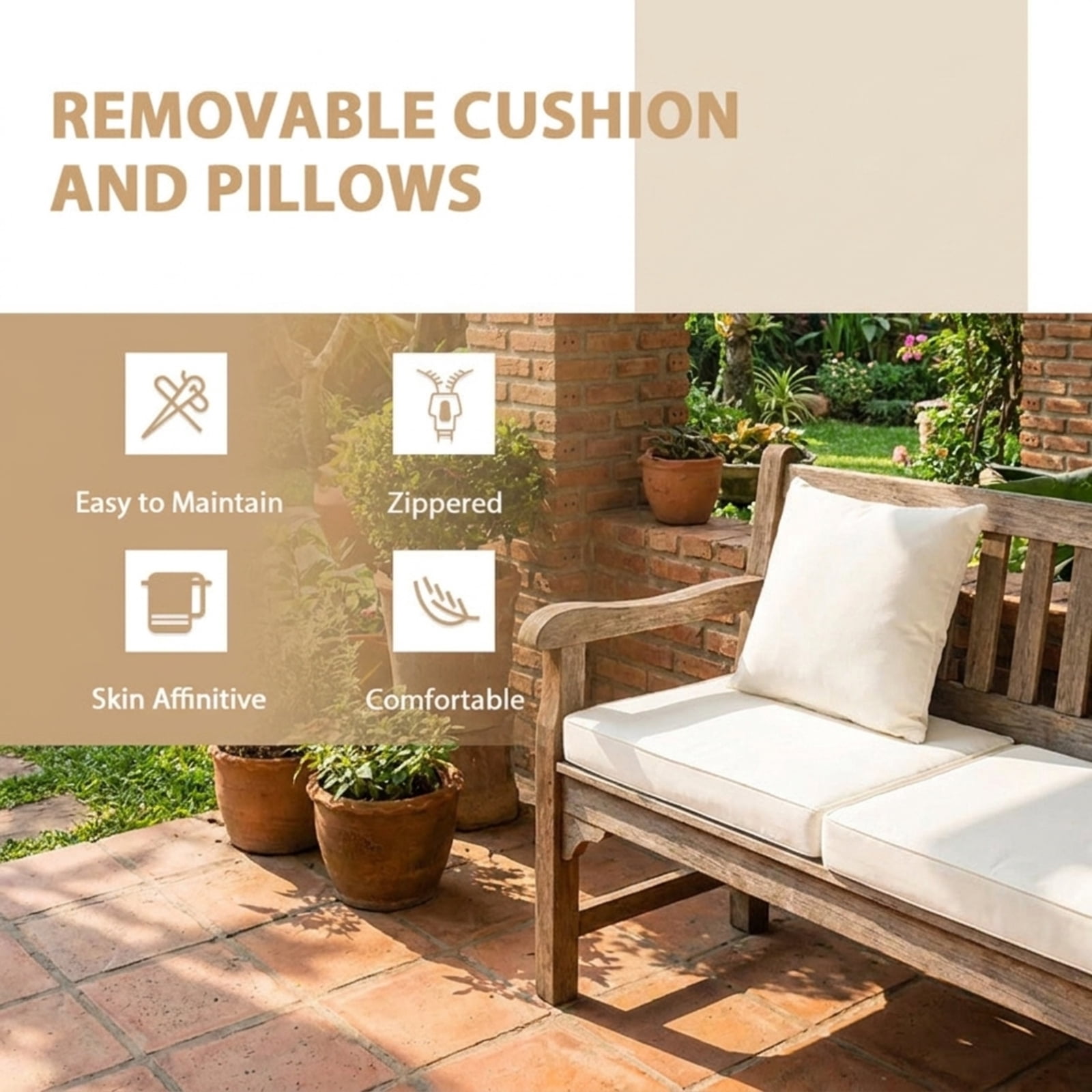 Biotree Patio Furniture Set 5 Piece Rattan outdoor sectional with cushioned armless sofa ottoman and coffee table outdoor conversation set for garden backyard porch, White