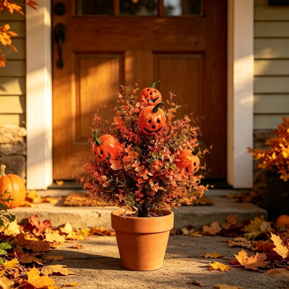 Artificial Halloween Pumpkin Stake - Orange Fall Foliage Pick for Yard & Garden