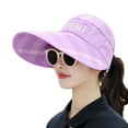 thumbnail image 5 of Women Summer Sun Hat Anti-UV Long Brim Protect Face Striped Print Breathable Sunscreen Adjustable Sweat Absorption Band Vacation Sun Hat Women Headwear, 5 of 7