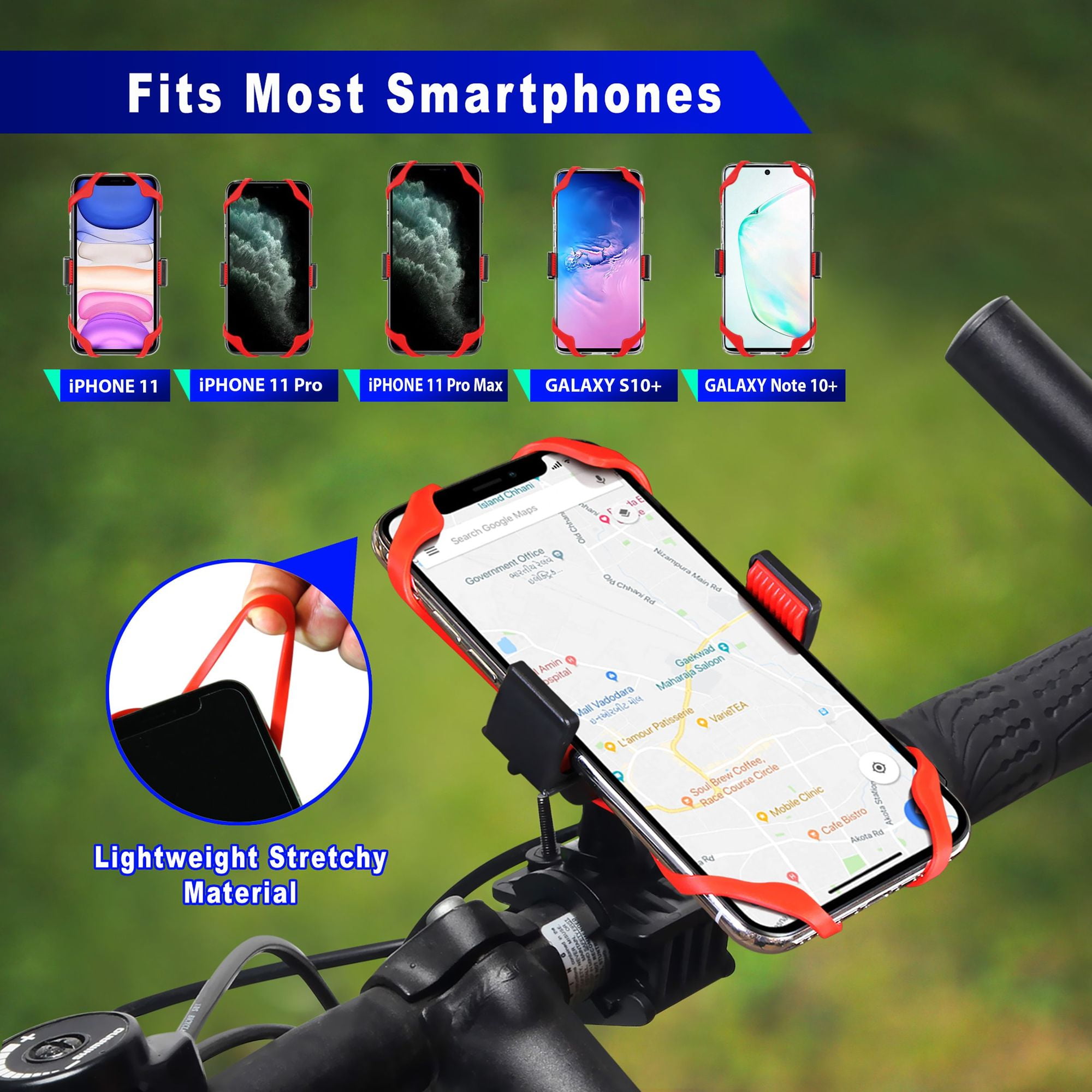 Galaxy and 4.7-7.1 Smart Phones OMOTON Bike Phone Mount Holder for Cycling Motorcycle Accessory Handlebar 360° Rotation Bicycle Phone Clip Clamp Stand Compatible with iPhone 12/11 Pro Max 