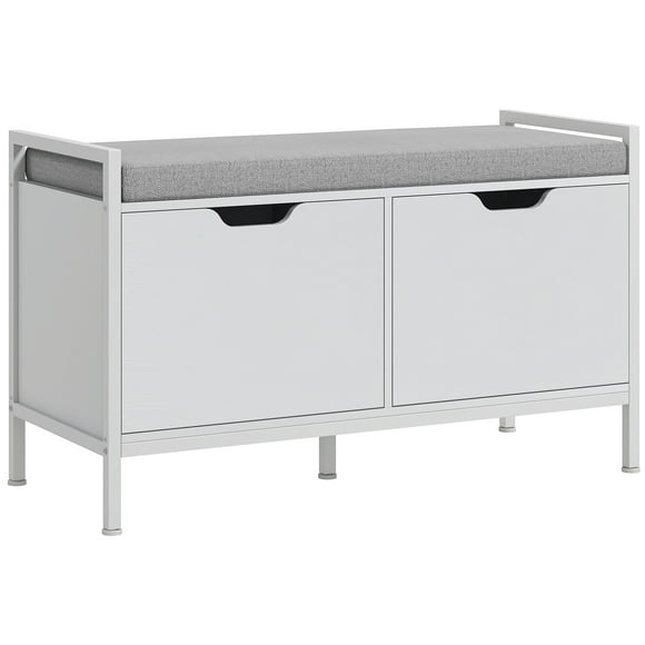 HOMCOM Shoe Bench w/ Seat Cushion, Shoe Storage Bench, Shoe Cabinet, White
