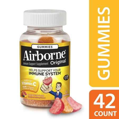 Mix Gummy - Airborne Assorted Fruit Flavored Gummies, 42 count - 1000mg of Vitamin C and Minerals & Herbs Immune Support