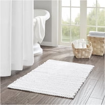 JERFIT White Chenille Bath Rug, Soft Absorbent Non-Slip Cotton Chain Stitch Bathroom Mat