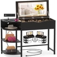 thumbnail image 2 of Homieasy Makeup Vanity Desk with Flip Top Mirror and Lights, 2-in-1 Modern Vanity Table with Charging Station and Side Storage Shelves, Space Saving Dressing Table for Small Spaces, Black, 2 of 10