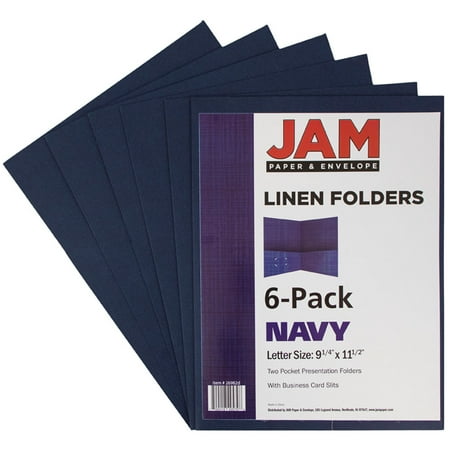 - JAM Paper Premium Paper Cardstock Two Pocket Presentation Folders, Navy Blue Linen, 6/pack