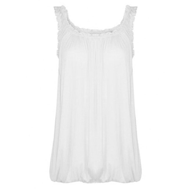 LUXUR Débardeur Femme Col Rond T-Shirts Unis Mode Blouse Sans Manches Pull Blanc L