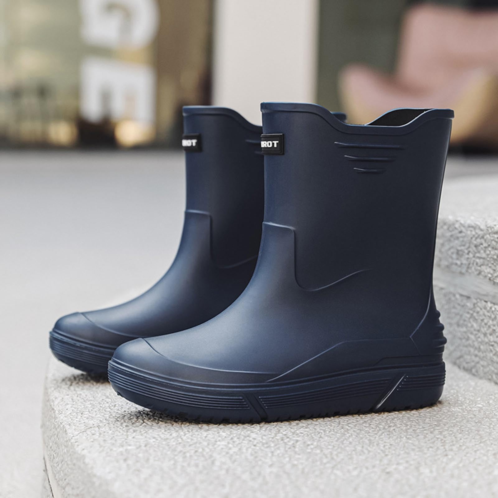 Wensltd Mid Calf Rain Boots for Men Solid Color Waterproof Rubber Shoes for Outdoor Short Tube Work Shoes