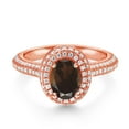 thumbnail image 2 of Gem Stone King 18K Rose Gold Plated Silver Ring Oval Smoky Quartz Moissanite (1.84 Cttw), 2 of 5