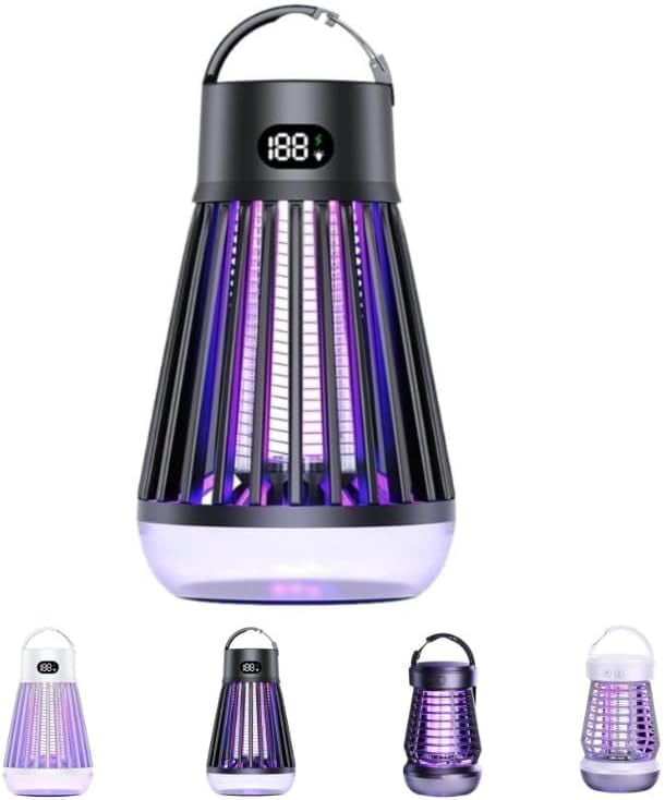 zap Zone Defender Original -All-Protection Mosquito Lantern Shockproof, Waterproof & 2-in-1 Design, Rechargeable Indoor/Outdoor Light for Safe Use in Home, Garden and Camping (J10-Black)