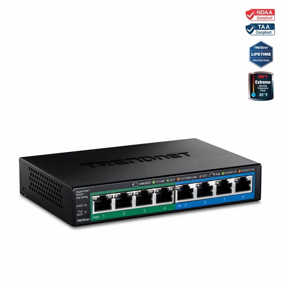 TRENDnet TPE-TG44g 8-Port Switch with 4 Gigabit PoE Switch Ports and 4 non-PoE Ports