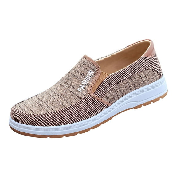 Fashion All Season Men Casual Shoes Flat Bottom Round Toe Non Cloth Shoes Solid Color Comfortable Elastic And Shallow Mouth 7.5 Khaki