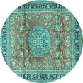 thumbnail image 1 of Ahgly Company Machine Washable Indoor Round Medallion Turquoise Blue Traditional Area Rugs, 3' Round, 1 of 4