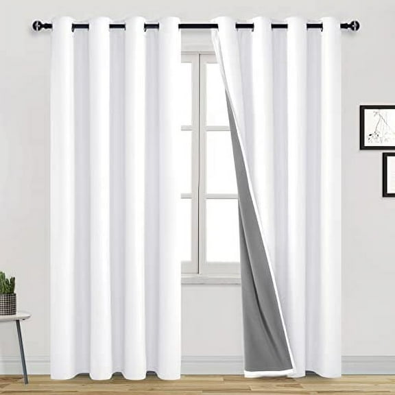 DWCN White Blackout Curtains 84 Inches Long for Living Room Thermal Insulated Light & Heat Blocking Full Room Darkening Noise Reducing Grommet 2 Panels Curtain (White,52"W x 84"L)