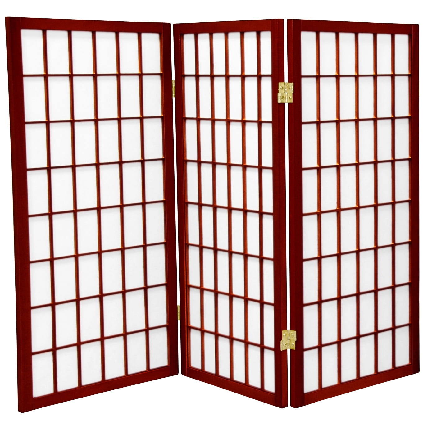 3 ft. Tall Classic Japanese Window Pane Lattice Privacy Screen - Rosewood - 3 Panels