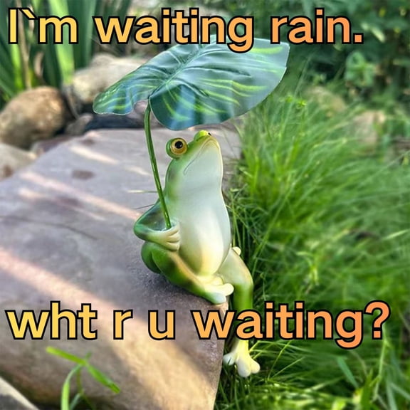 Qjidjing Frog with Leaf Waiting Rain, Resin Statue, Green Frog Figurine, Outdoor Decor for Yard Garden Fish Tank, Summer Sculpture Gifts