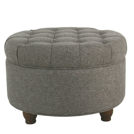 Homepop Large Tufted Round Storage Ottoman Dark Gray