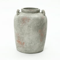 LuxenHome Rustic Old-World Gray with Brown 13.4-Inch Tall Round Terracotta Jug Vase with Handles