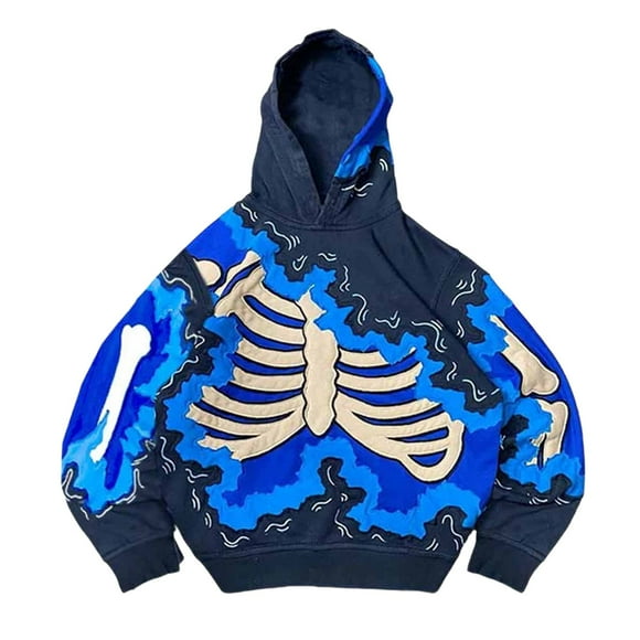 Men's Skeleton Print Hooded Sweatshirt Casual Pullover Halloween Graphic Design Streetwear Fashion Comfortable Winter Fall Jacket