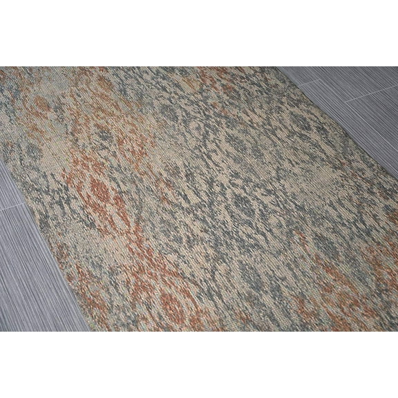 Multicolor Grey & Orange Printed 4X6' Modern Abstract Wool Area Rug for Living Room & Bedroom Soft Handmade Indoor Non Slip Rugs by Mystiquedecors