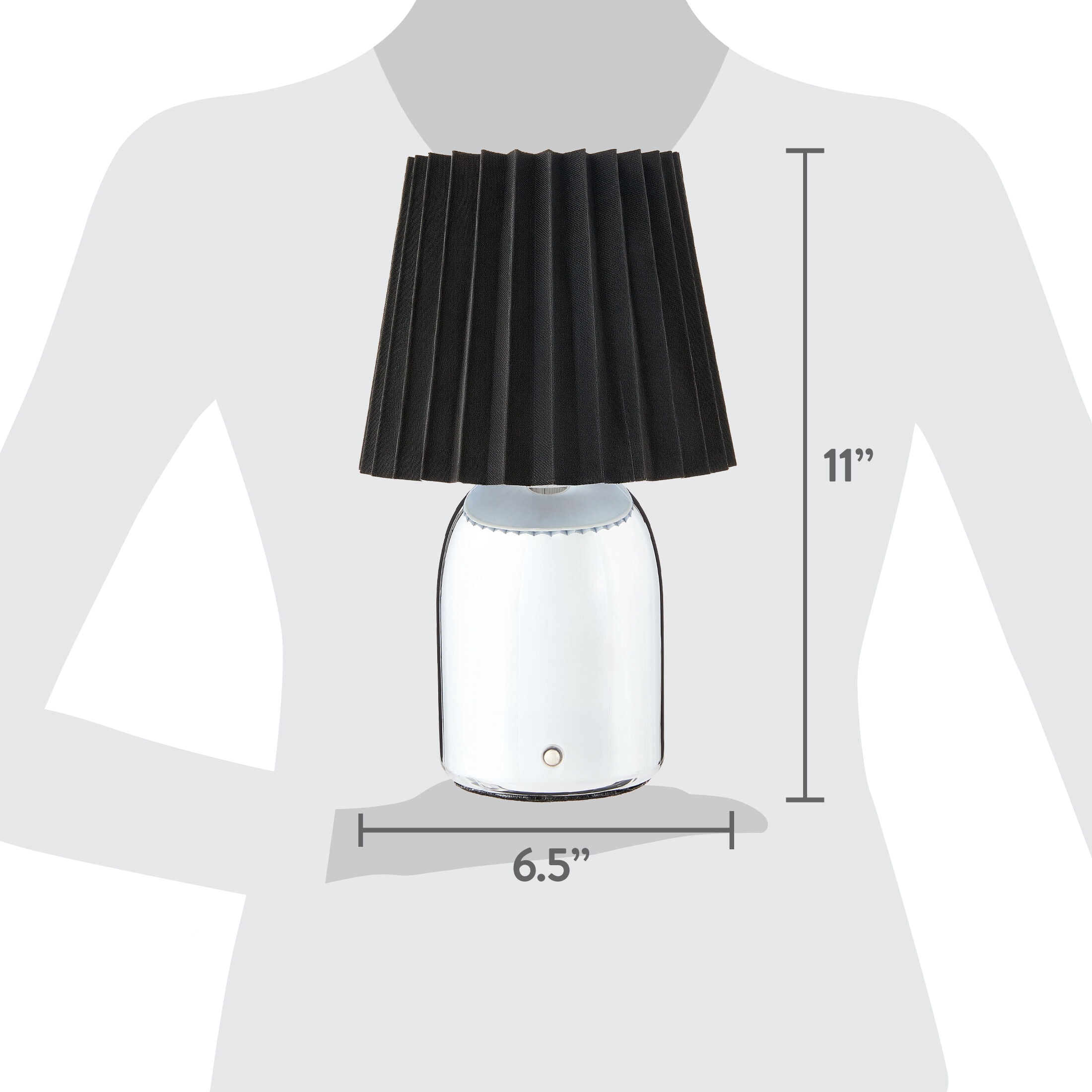 Mainstays 11 in Chrome Rechargeable LED Portable Table Lamp with Touch Sensor and Black Linen Shade