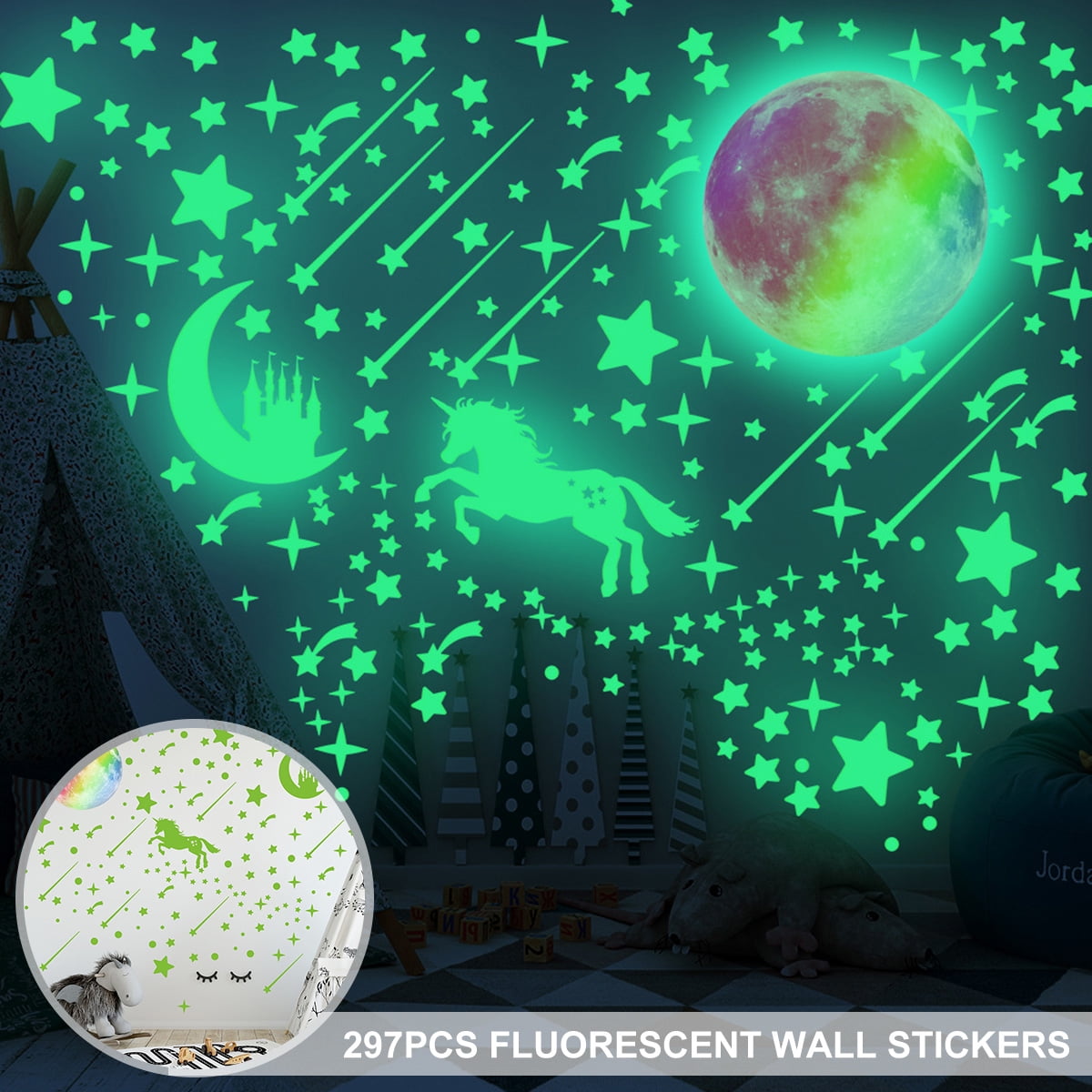 Details about   GLOW IN THE DARK MOON AND STAR SET FOR KIDS BEDROOM 