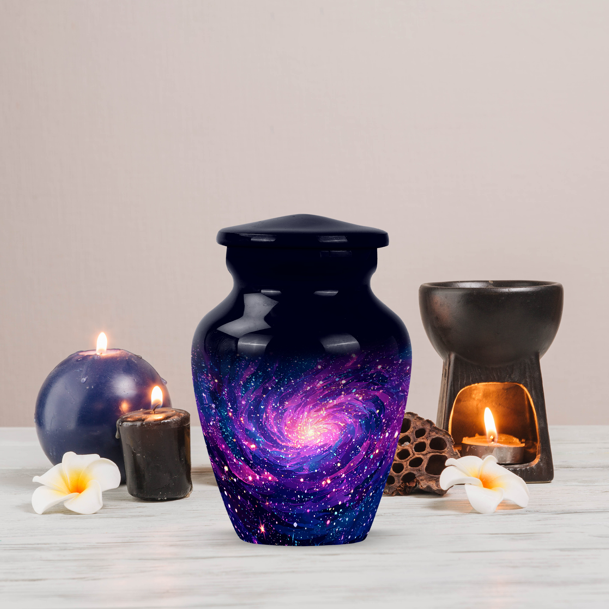 MUKTIVE Purple Galaxy With Stars Burial Urns for Ashes Adult Male, Keepsake Funeral Blue Urns for Ashes Adult Female, Cremation Urn for Women, Dad and Mom Urn, 3 inch