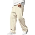 thumbnail image 2 of Domuza Men's Casual Baggy Pants Wide Leg Lounge Travel Pants Streetwear with Pockets Beige 2XL, 2 of 6