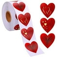 thumbnail image 2 of MUAXDA 500 Red Heart Shape Stickers, Valentines Glitter Red Heart Stickers, 3 Different Designs in one roll, Suitable for Love Theme Party Decorations, Annieversary, Birthday, 2 of 6