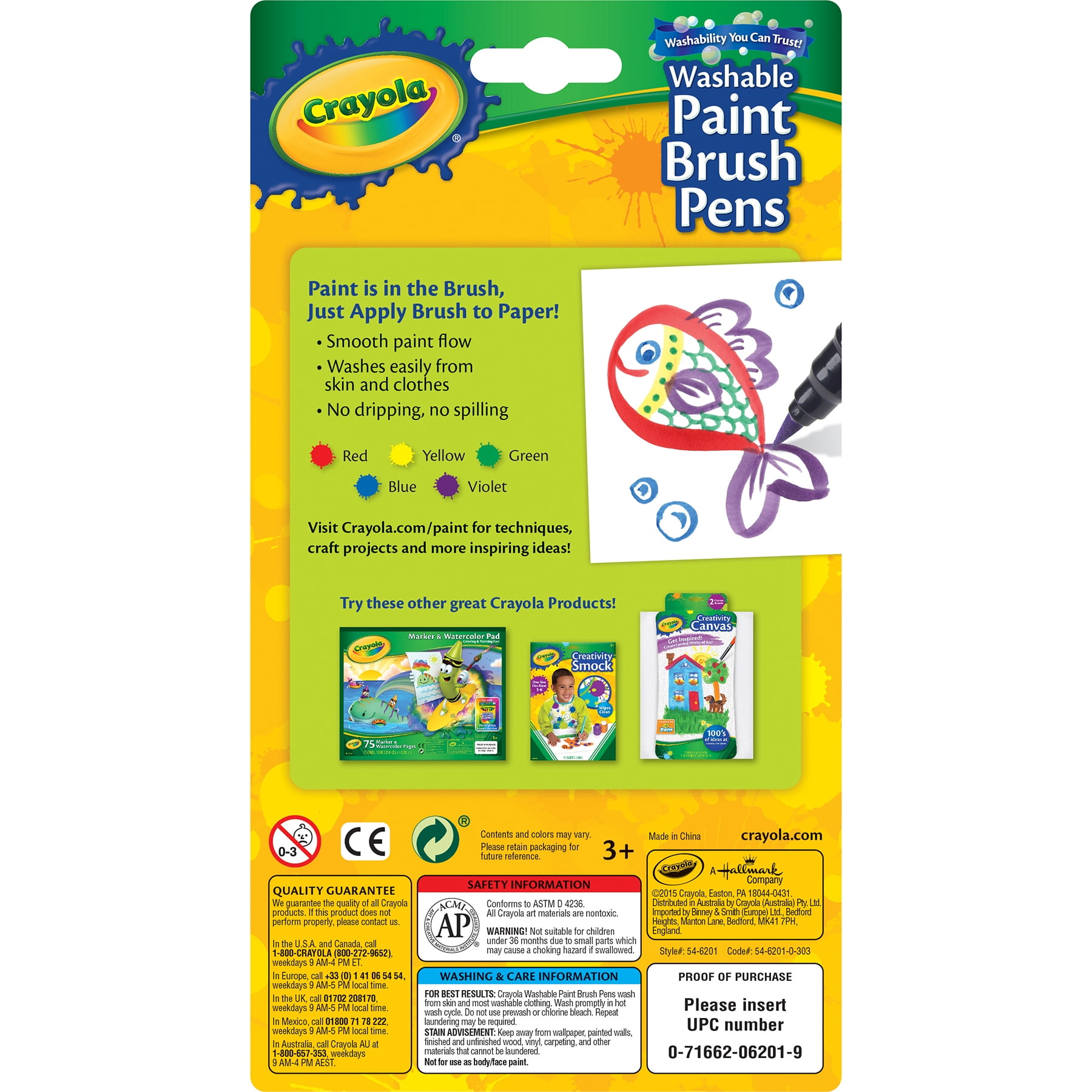 Crayola Washable No Drip Paint Brush Pens, 5 Per Pack, 6 Packs