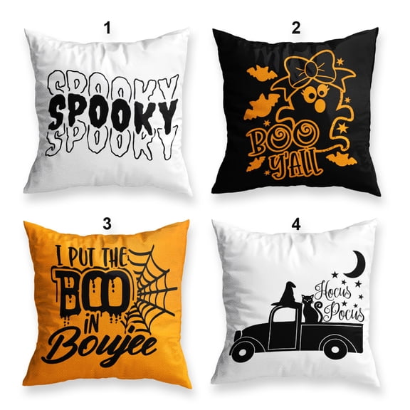 Halloween Pillow Covers, Halloween Decoration, Hocus Pocus, Spooky Boo Y'all, Set of 4 Pillow Covers - 12x12 in (Black-White)