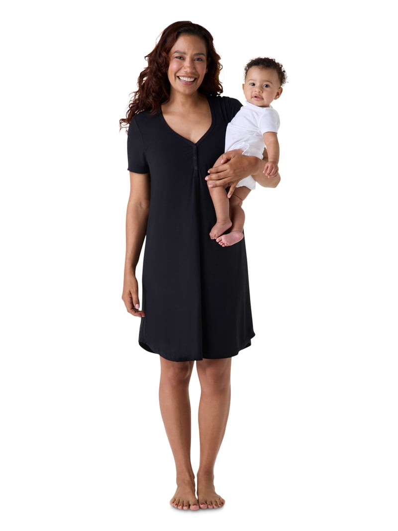 black maternity dress shirt Angel Maternity Taylor Black Maternity/ Nursing Satin Button Down Shirt