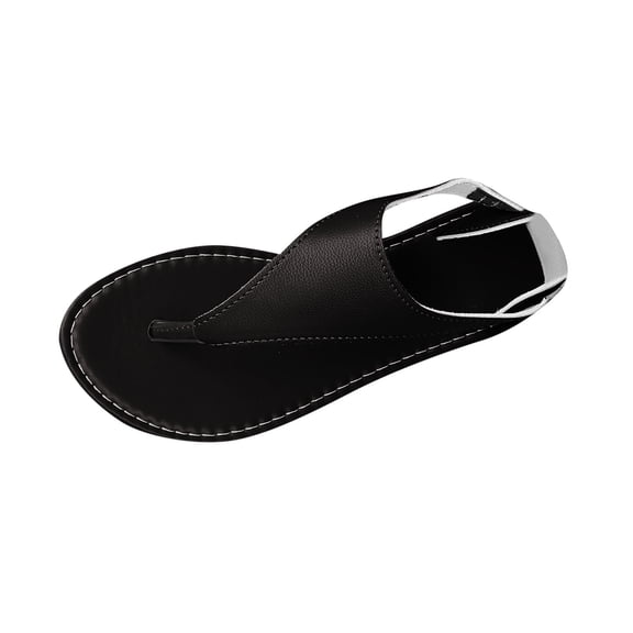Black Women Flat Roman Bohemian Beach Round Toe Sandals For Casual Summer Wear