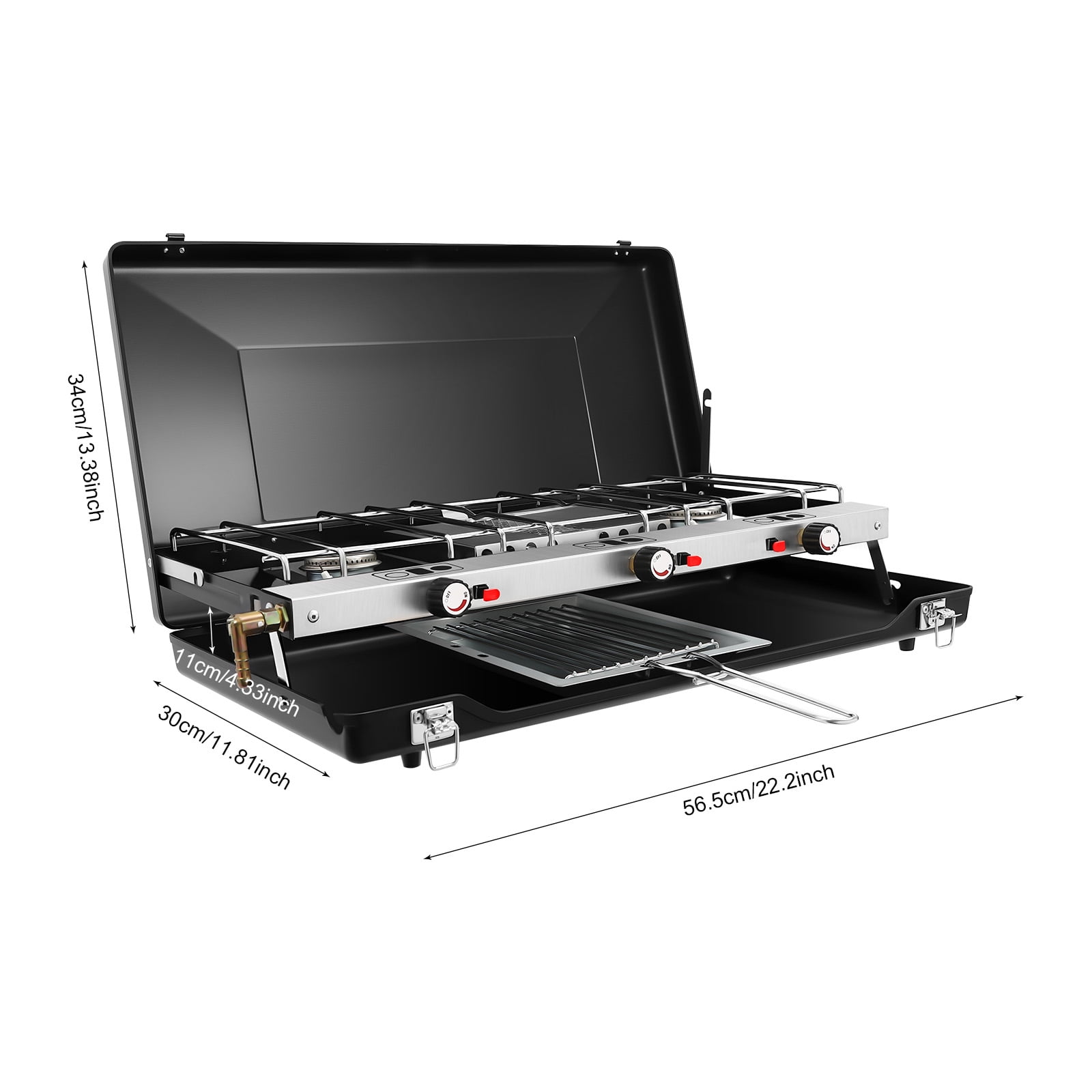 Gas Camping Stove, Portable Cooking Stove, 3-Burner Camping Stove