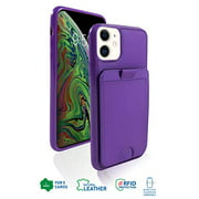 monsoon [Cruiser] Genuine Leather Wallet Case with Removable Slim Wallet for iPhone 11 - Holds 5 Cards | RFID | Stand | Wireless Charging OR Magnetic Car Mount Compatible - Purple